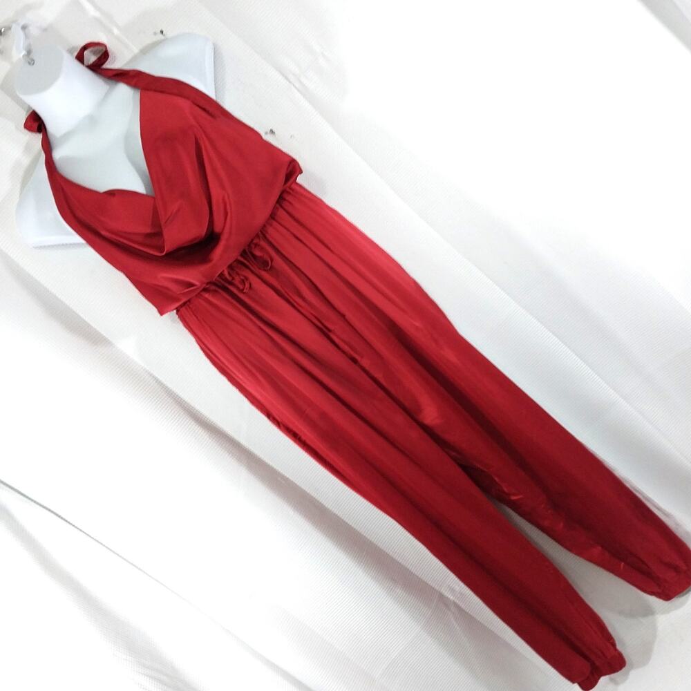 Fashion Nova Red Halter Satin Jumpsuit